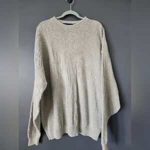 Vintage John Weitz XXL Cotton Hand Framed 3D Knit Sage Green Sweater Men's